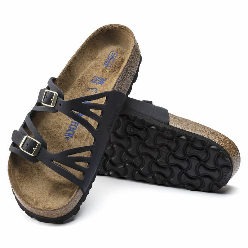 Birkenstock Granada Soft Footbed Nubuck Læder Sandaler Dame Sort | DK 347RVD